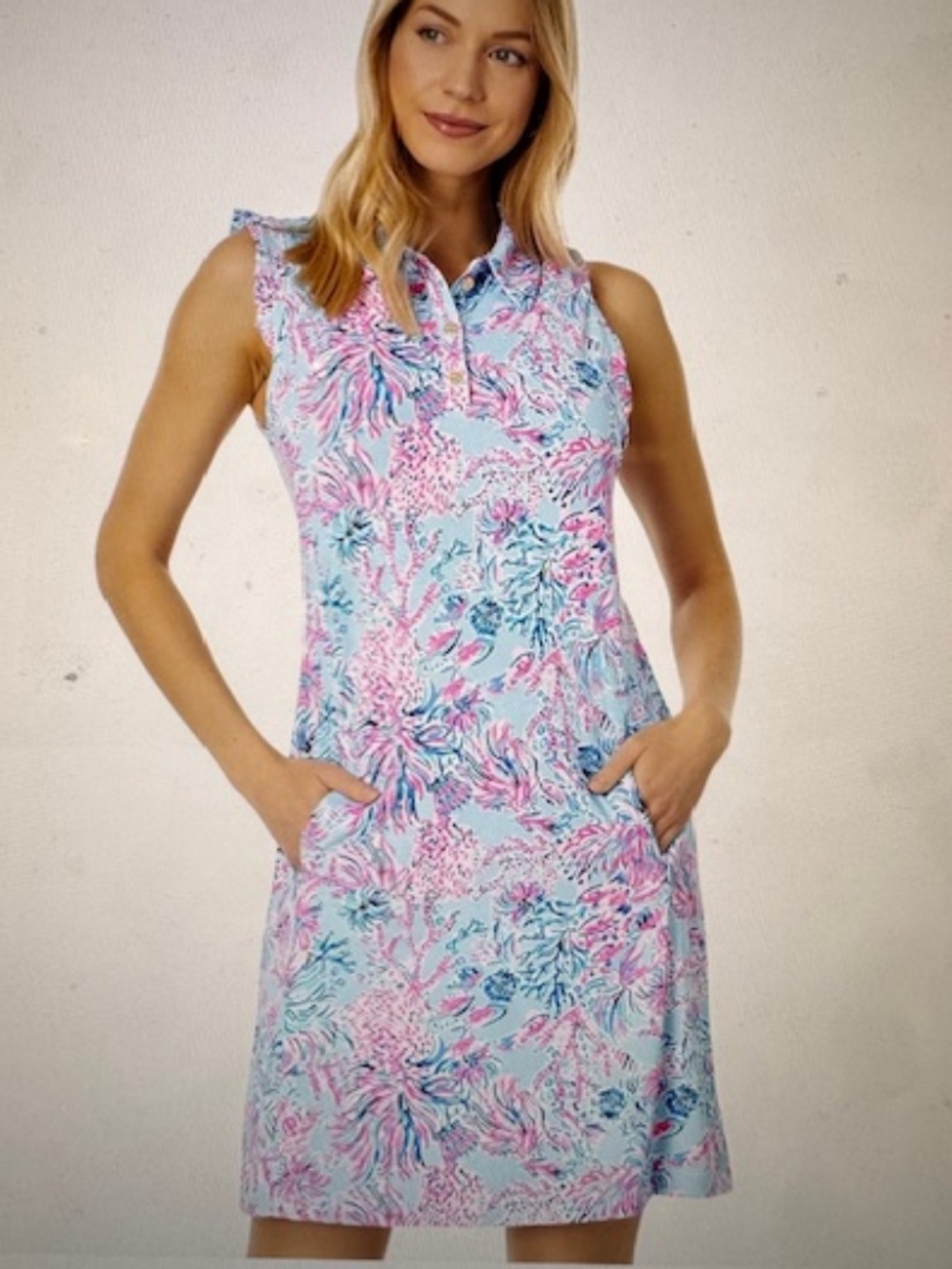 EUC! Lilly Pulitzer $178 Luxletic Silvia Ruffle-sleeve dress, UPF fabric! XL